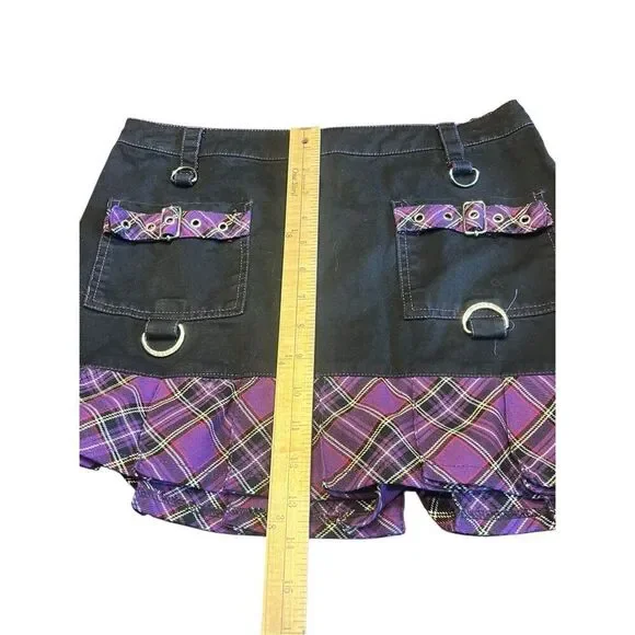 Y2K Tripp NYC gothic punk pleated radass purple plaid mini black skirt Small - Picture 5 of 7